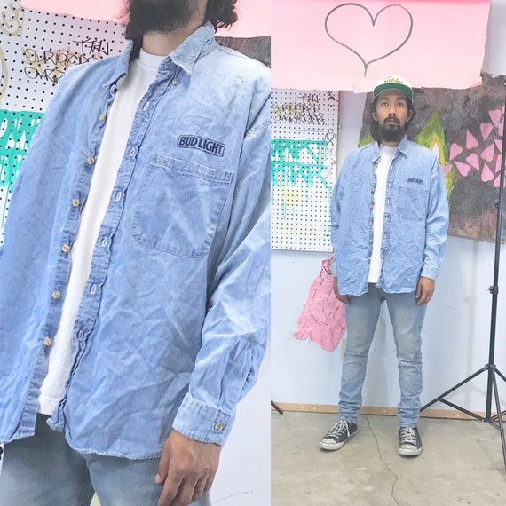 Vintage denim shirt bud light budweiser beer size