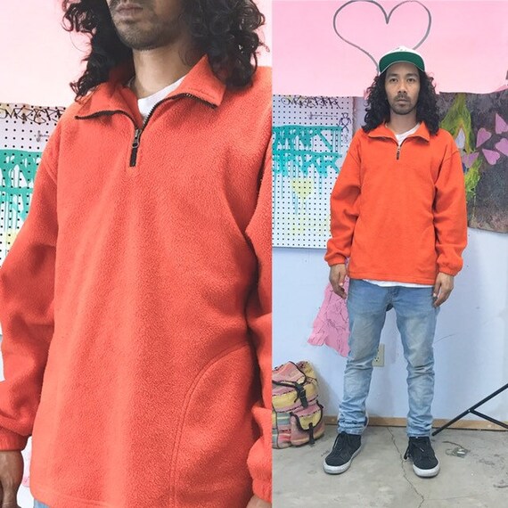Vintage orange fleece sweatshirt quarter zip size medium 1990s 1980s