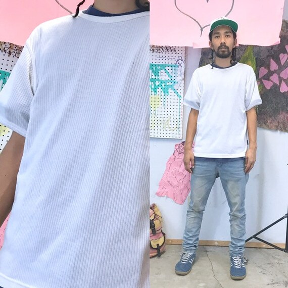 Vintage ribbed t-shirt size large white tee 1990s 1980s sideout skater