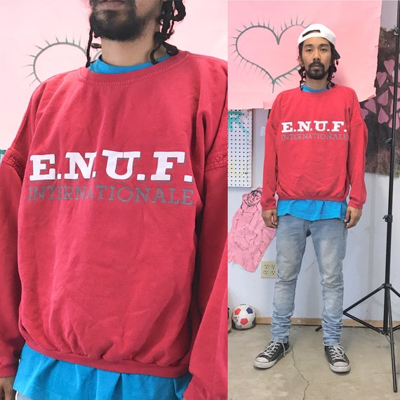 Vintage E.N.U.F. International Red Pullover Crewneck Sweatshirt 1990s 1980s Medium