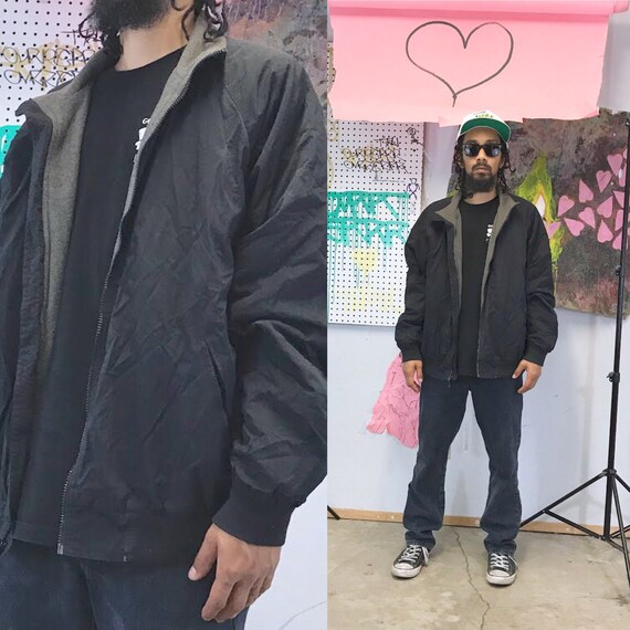 Vintage windbreaker jacket fleece lining size large black