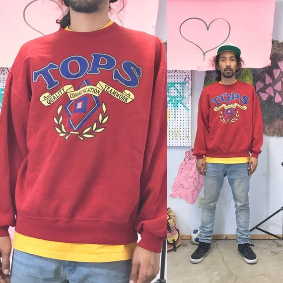 Vintage sweatshirt red tops graphic size large 1990s 1980s