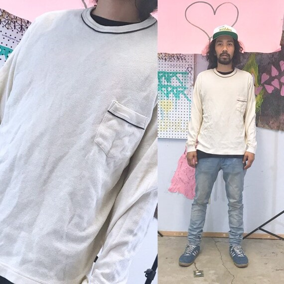 Vintage knit sweatshirt ringer white sweater thin sweater late 90's y2k skater 1990s size small