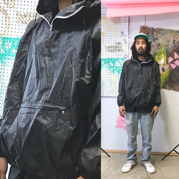Vintage poncho black hoodie windbreaker jacket medium 1990's goth