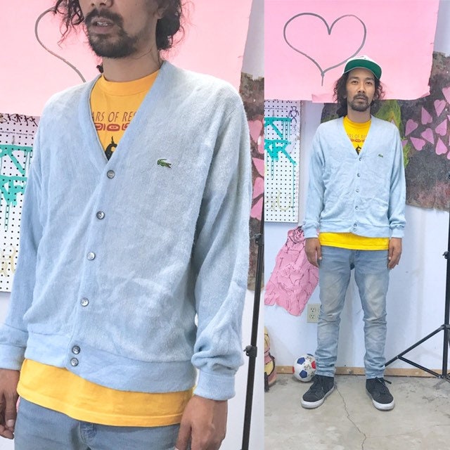 yellow lacoste cardigan