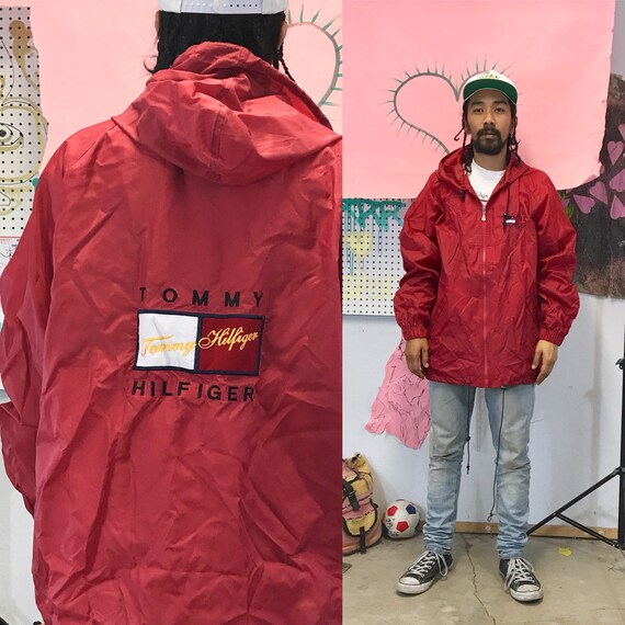 Vintage Bootleg Tommy Hilfiger Nylon Jacket Red Large 1990s 1980s