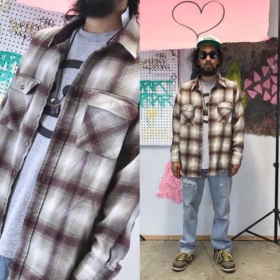 Vintage brown plaid flannel shirt grunge 1990s 1980s brown