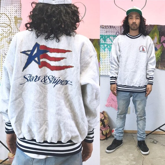 Vintage sweatshirt usa stars and stripes size xl 1990s 1980s grey flag july 4th