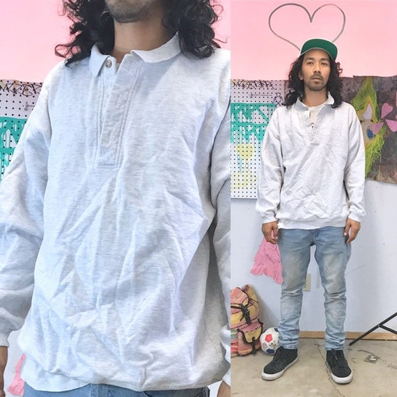 Vintage sweatshirt collar polo size xl grey 1990s 1980s
