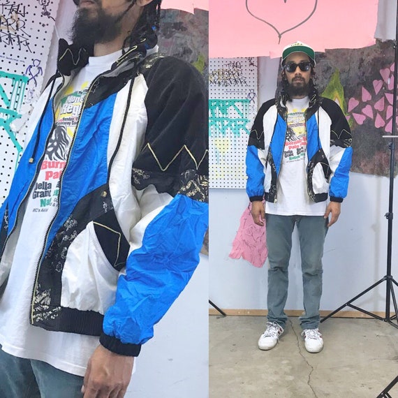 Vintage windbreaker jacket 1980's loud print jacket cut and sew large