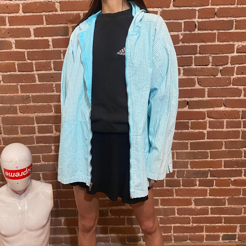 vintage plaid jacket windbreaker hoodie blue green 1990s