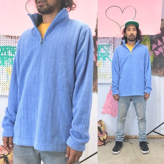 Vintage fleece sweatshirt quarter zip blue 1990s 1980s size large