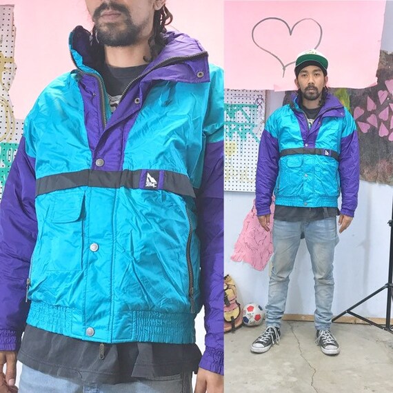 Vintage ski jacket windbreaker 1990s 1980s teal black size small