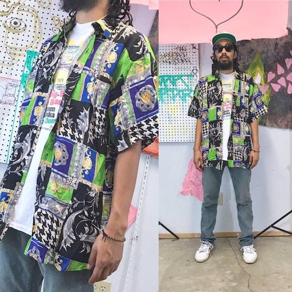 Vintage shirt 90s loud print all over print baroque versace style print 1980s