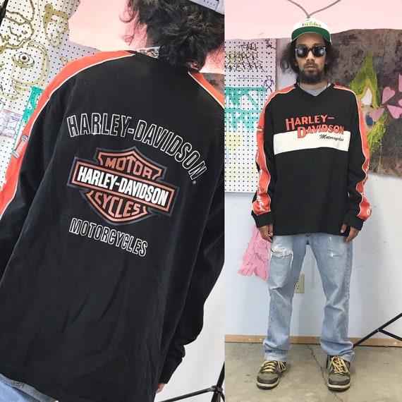 Vintage harley davidson long sleeve sweatshirt orange black size xl racing y2k
