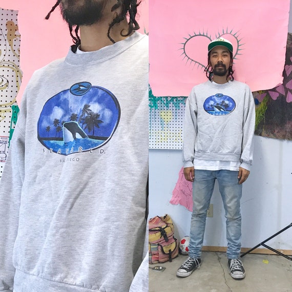 Vintage Seaworld Crewneck Sweatshirt Gray Large 1990s 1980s