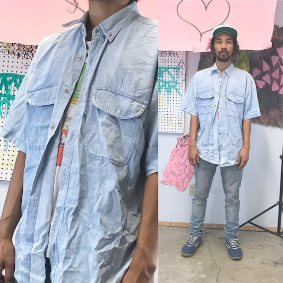 Vintage denim shirt 1990s 1980s pocket size large shirt boxy fit saved by the bell