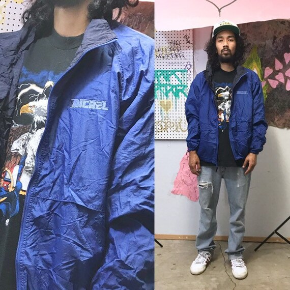 Vintage blue windbreaker micrel techwear streetwear size large