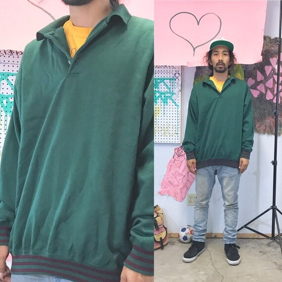 Vintage collar sweatshirt green polo 1990s 1980s size xl
