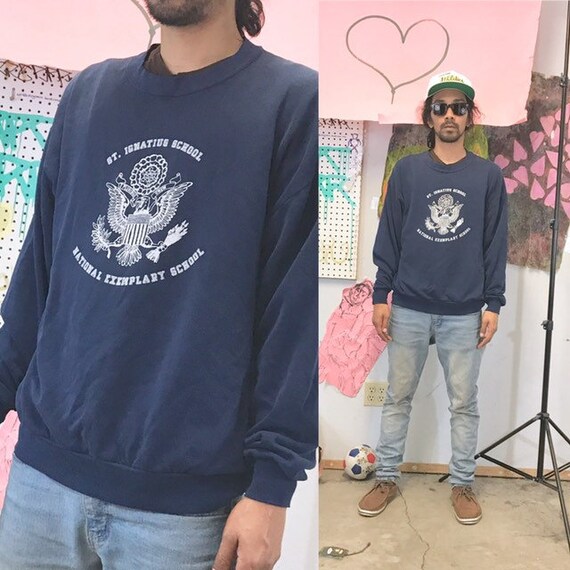 Vintage sweatshirt st ignacius blue 1990s 1980s 90s 80s size xl