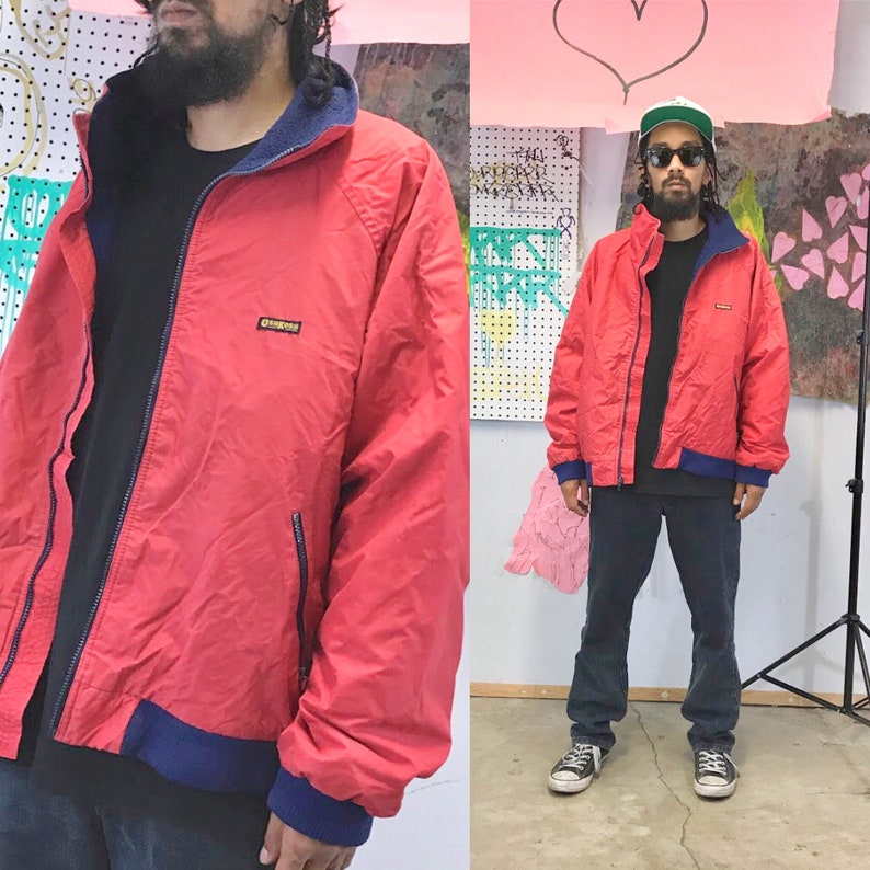 Vintage windbreaker jacket red jacket osh kosh bgosh 1980s fleece lining workwear carharrt
