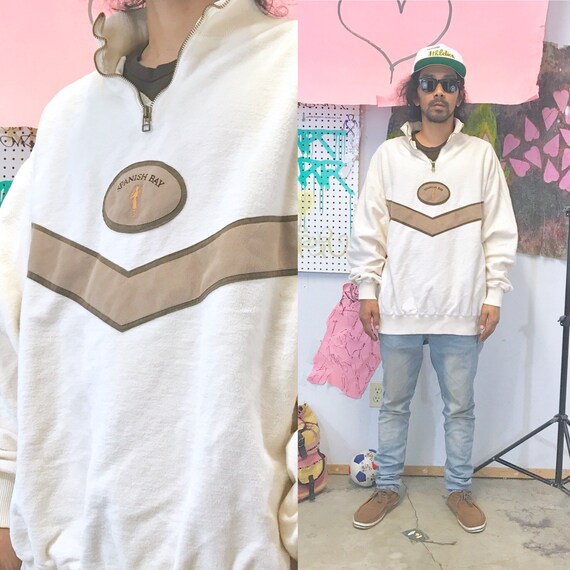 Vintage sweatshirt quarter zip white cream brown size xl off white oversized