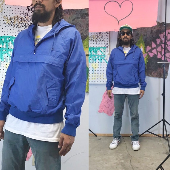 Vintage windbreaker jacket pullover hoodie blue windbreaker stranger things jacket 1990s 1980s 90s 80s
