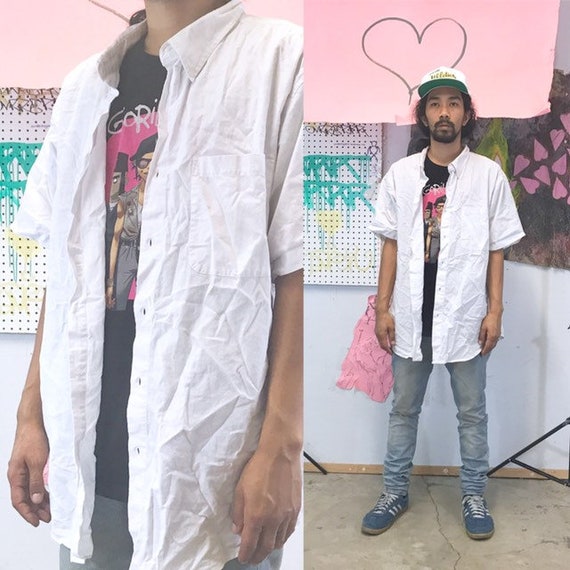 Vintage cotton shirt white shirt size xl 1990s 1980s oversized boxy