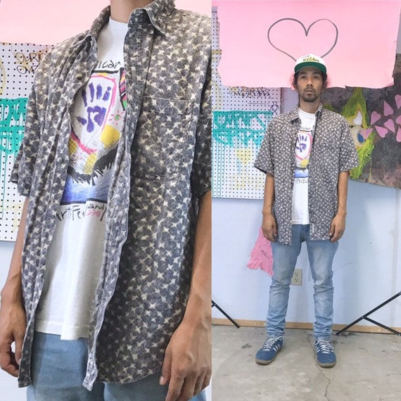 Vintage loud print shirt cotton shirt all over print 1990s 1980s size large