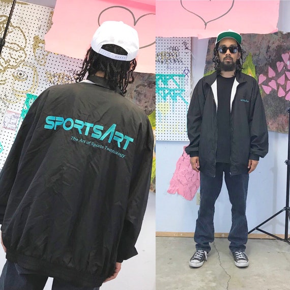 Vintage windbreaker jacket black jacket reversible 1990s tech company size xl
