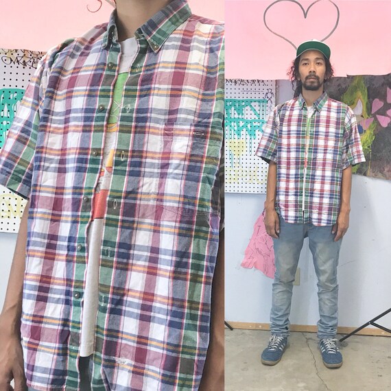 VintAge plaid shirt dockers plaid preppy 1990s 1980s size large