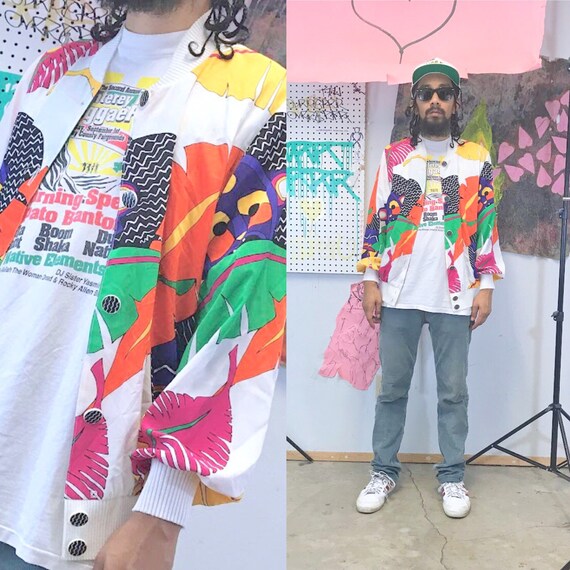 Vintage bomber jacket loud print jacket all over print mod new wave 1980s 1990s