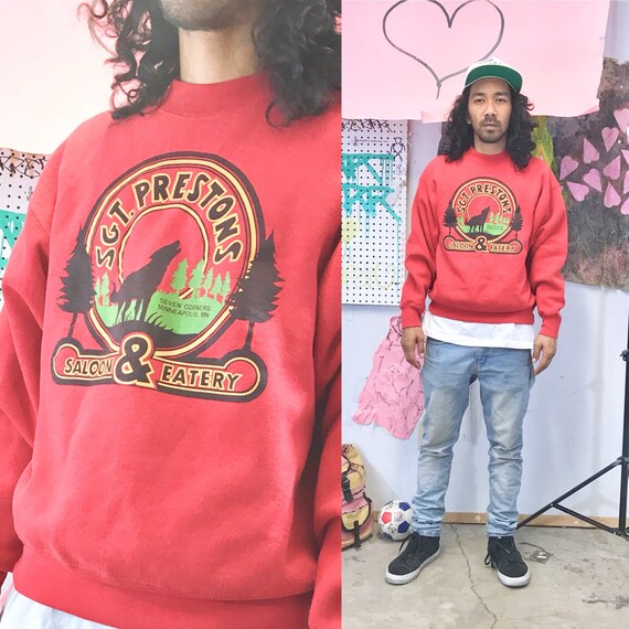 Vintage campground sweatshirt red wolf size xl 1980s 1990s