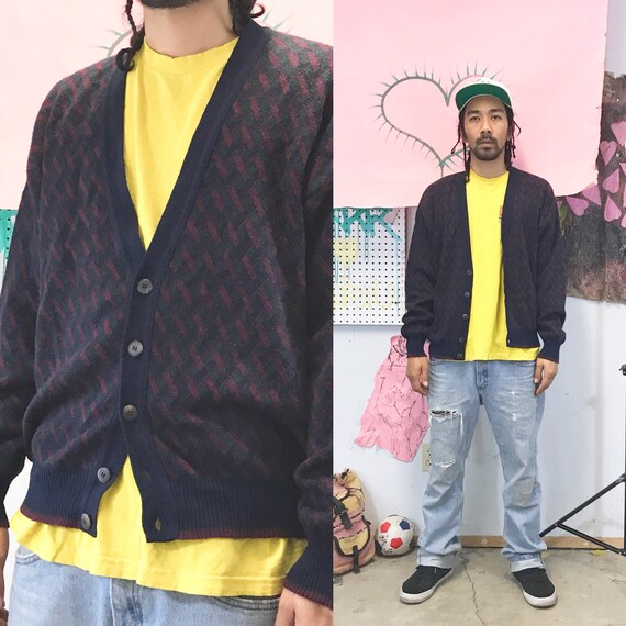 Vintage knit cardigan sweater patterned 1990s 1980s