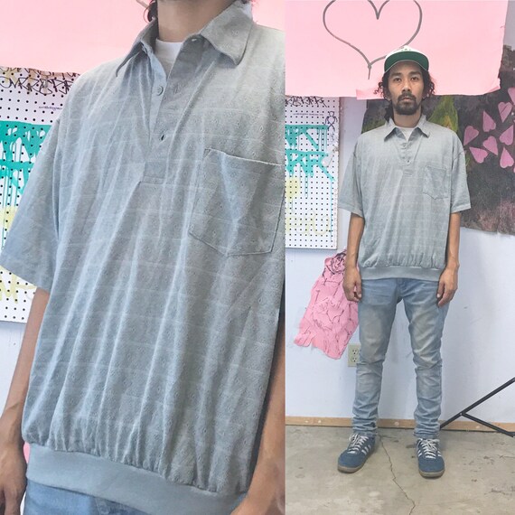 Vintage polo shirt 1980s grey polo shirt gray 1990s size large