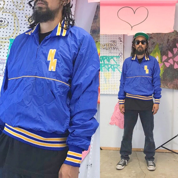 Vintage windbreaker jacket pullover cheerleader jacker newark memorial high school blue size small