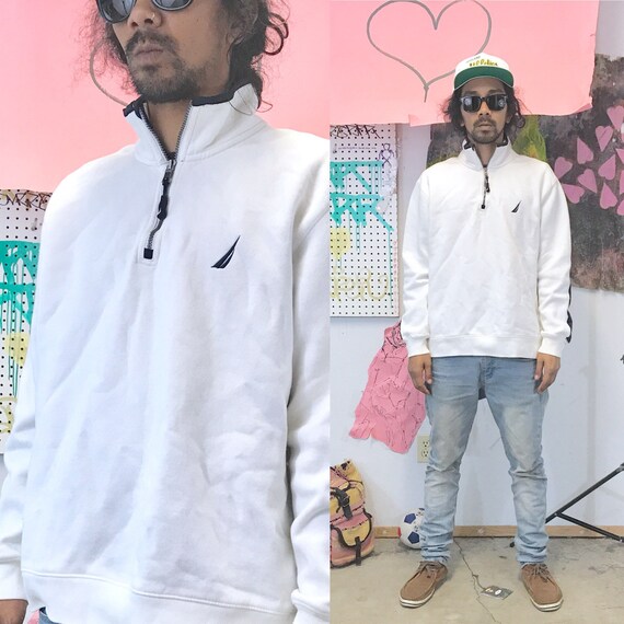 Vintage sweatshirt nautica fleece white size large medium 1990s y2k yachting