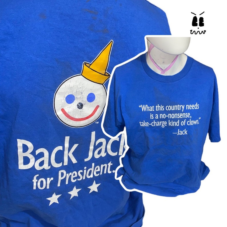 vintage jack in the box tshirt blue oversized 90s fast food