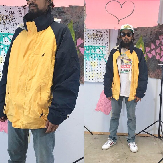 Vintage nautica jacket windbreaker yellow size xxl xl 1980's 1990's