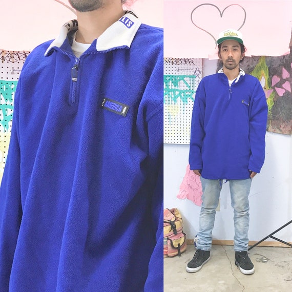 Vintage perry ellis america fleece blue size xl quarter zip 1990s 1980s