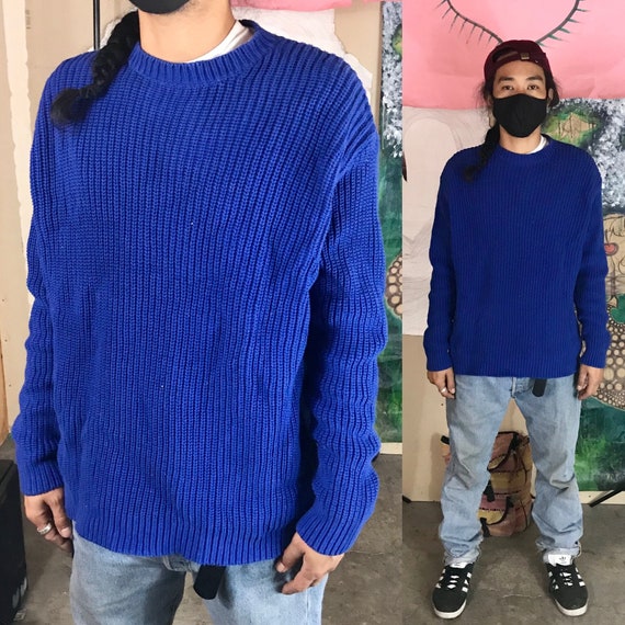 Vintage Blue Sweater by J.Crew Large Cotton 1990s 1980s