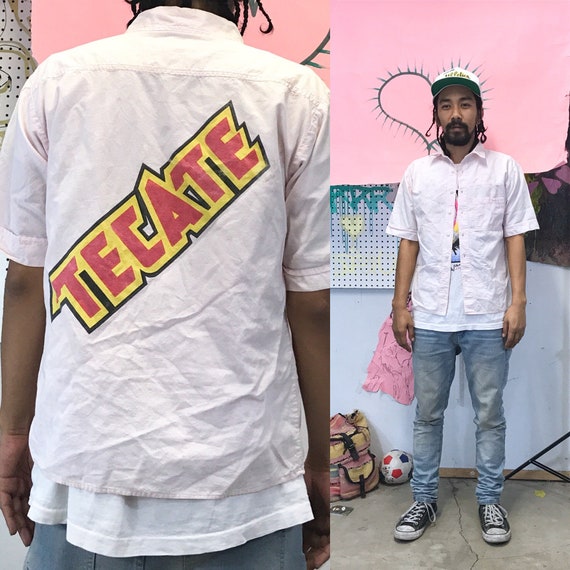 Vintage Tecate Button Up Blow Up Logo Medium 1990s 1980s