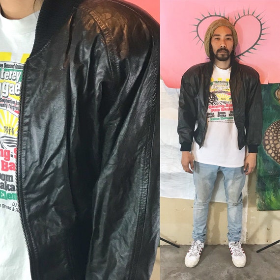 Vintage Leather Jacket by Comint Black Small 1990s 1980s