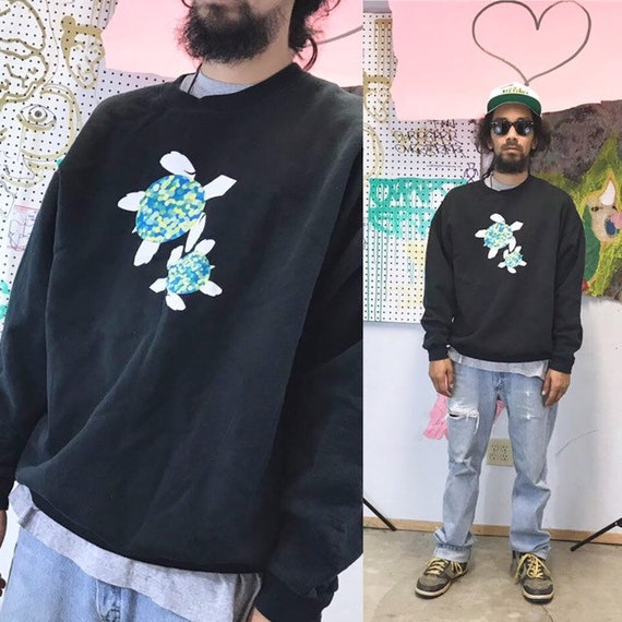 Vintage turtle sweatshirt sweater jumper black animal large 1990s oversized baggy