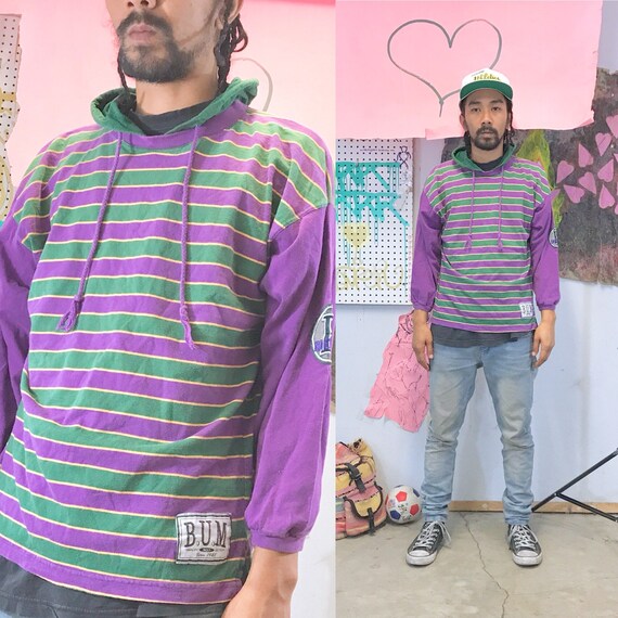 Vintage striped hooodie tshirt bum equipment early 1990s 1980s size small