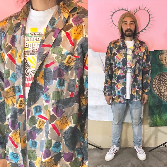 Vintage City Streets Multi-Color Silk Long Sleeve Small 1990s 1980s