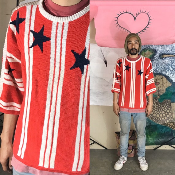 Vintage Red Striped Sweater by Neiman Marcus Large 1990s 1980s
