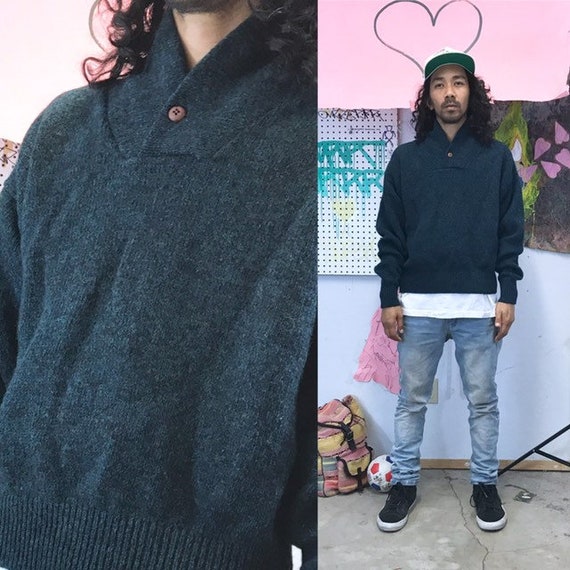 Vintage knit sweater eddie bauer green wool 1990s 1980s size large