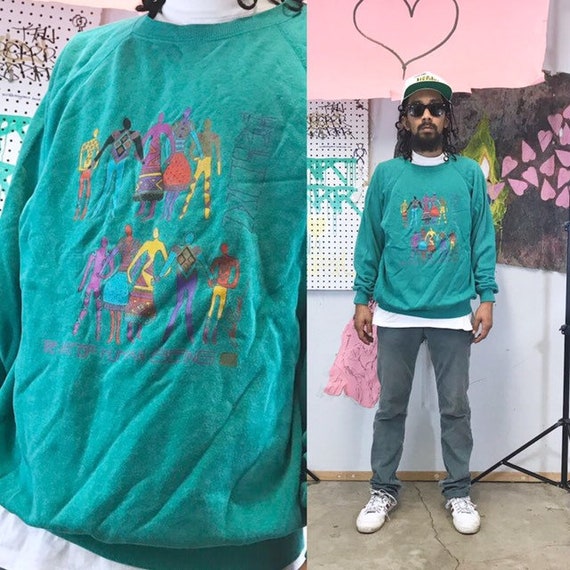 Vintage sweatshirt art design art show earth hippie 1990s 1980s humanism