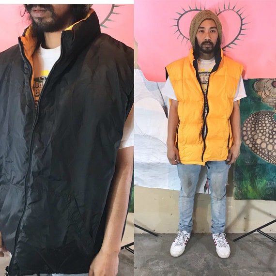 Vintage GAP Puff Vest Reversible Deadstock Black/Yellow XXL 1990s